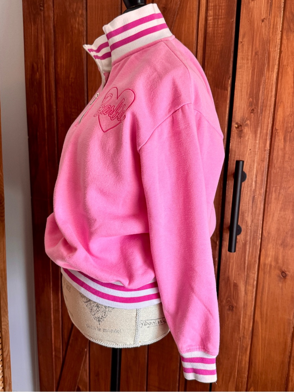 Barbie Pink Quarter-Zip Pullover with Embroidered Heart Logo - Picture 5 of 5